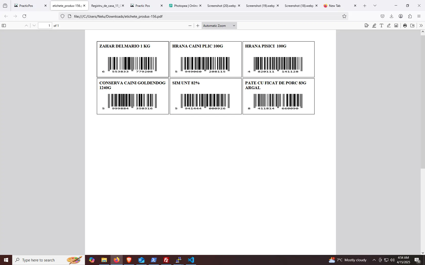 Previzualizare etichete